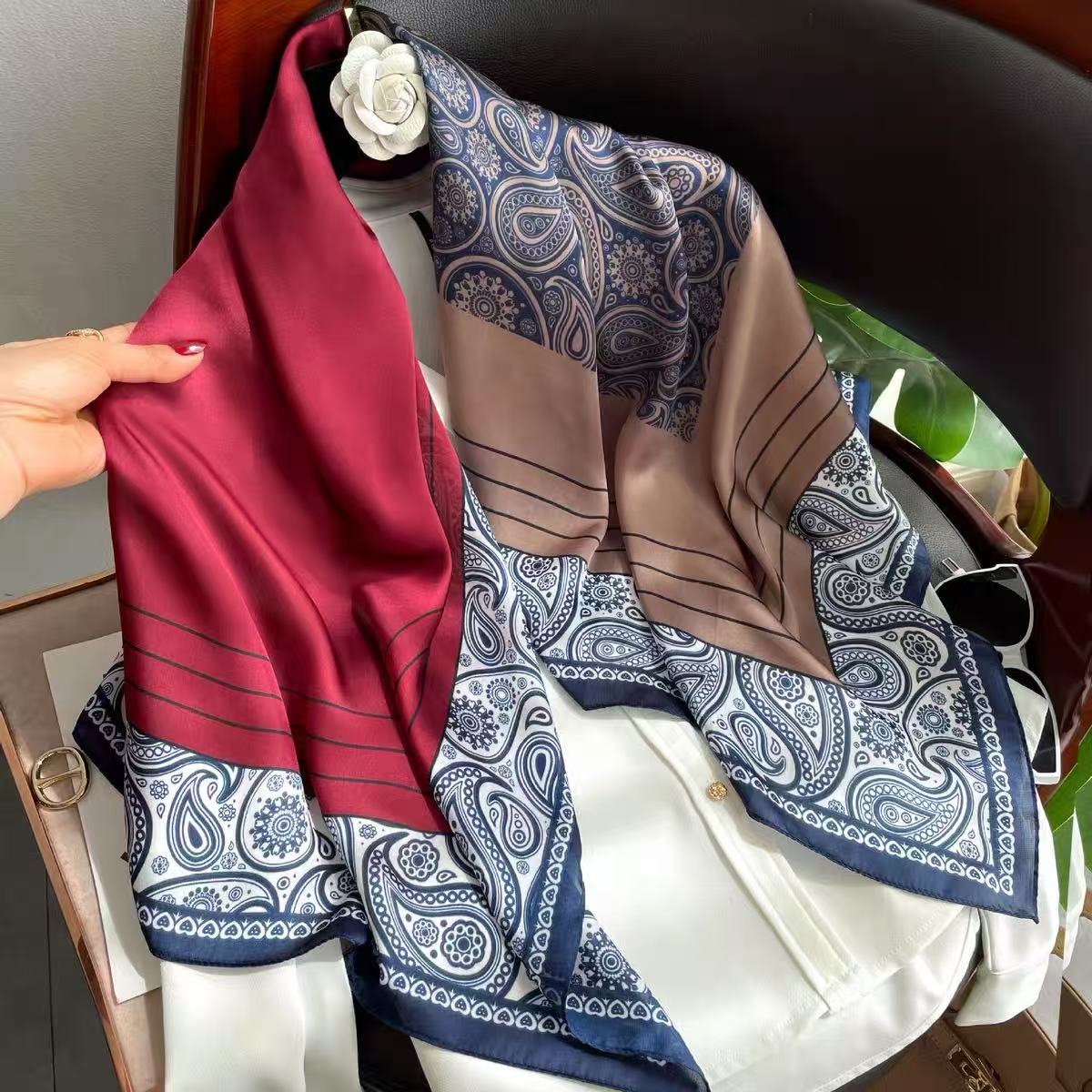 【酒红腰果】110*110方巾文艺风高奢款丝巾披肩