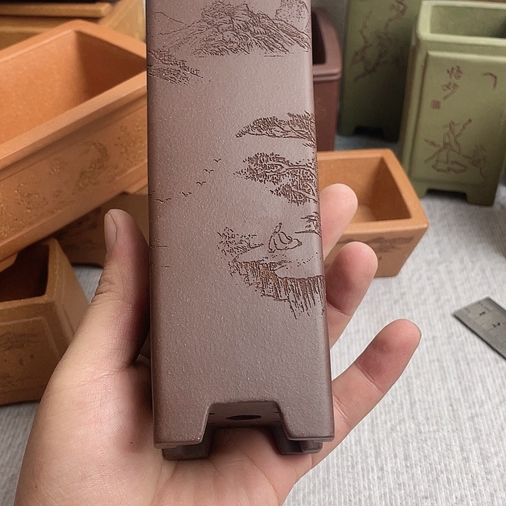 紫砂花盆四*宜兴精品紫砂四方签筒