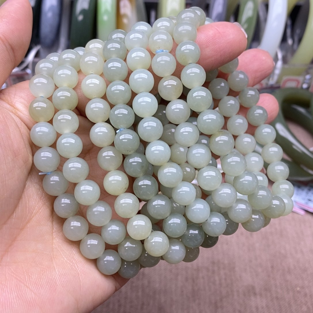 和田玉手串未镶嵌卡8