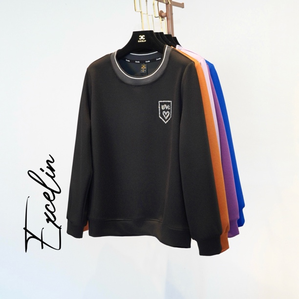 断码破价【LOVE纯色圆领卫衣】显瘦重工弹力卫衣套头无帽女士上衣