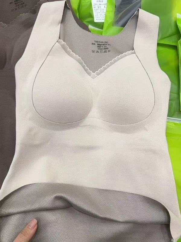 秋冬保暖背心女磨毛V领带胸垫打底内搭上衣