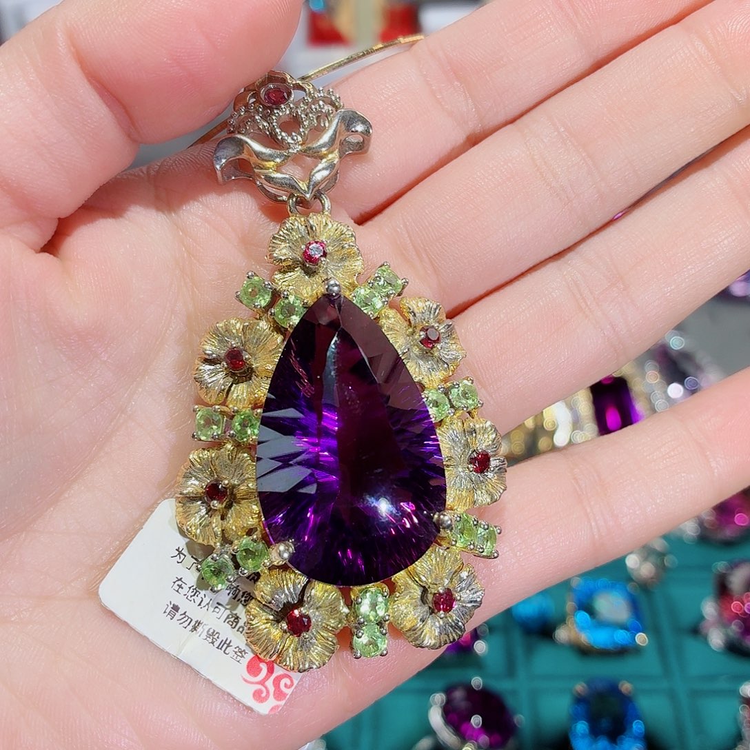 颈饰紫晶银S925镶嵌吊坠