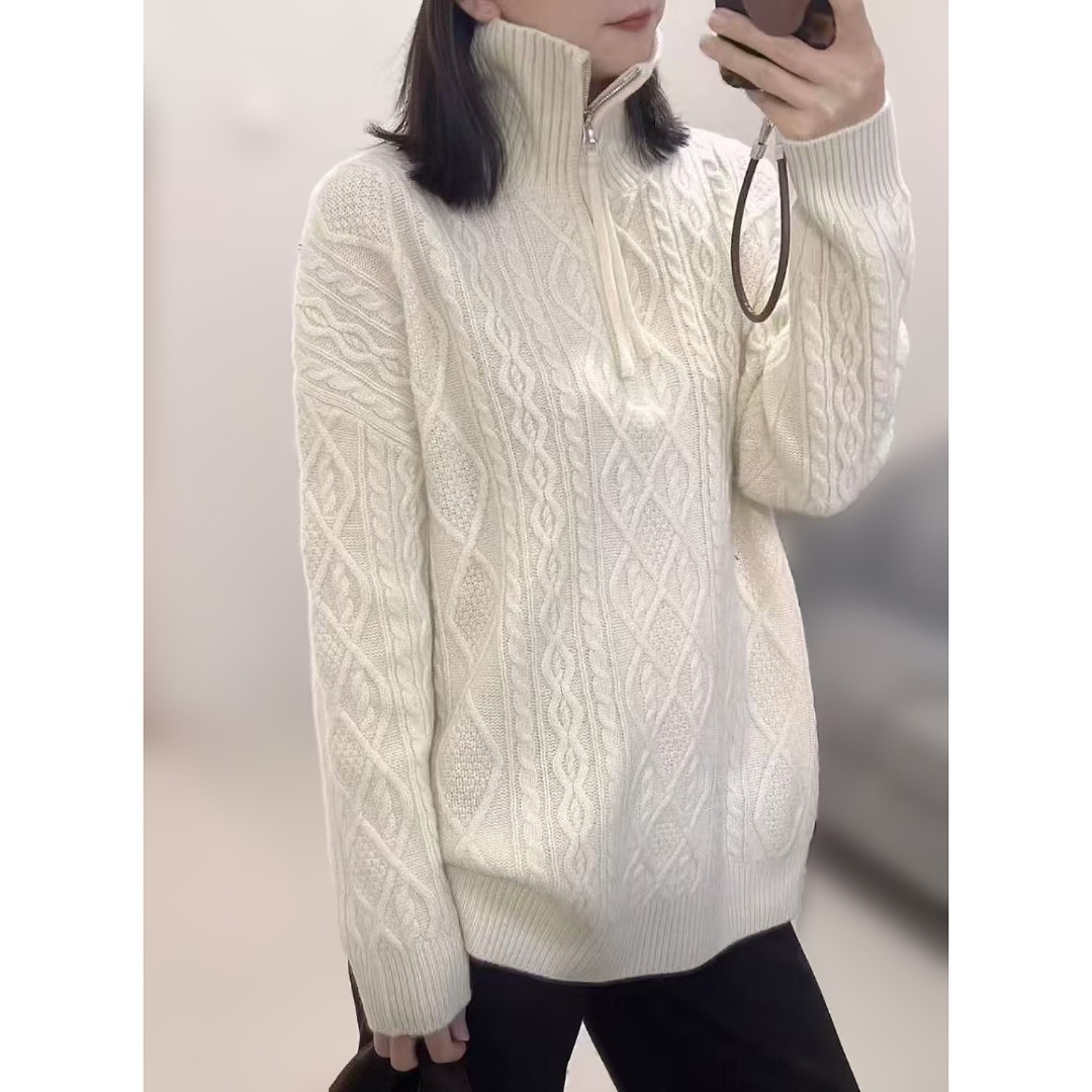 YIYI  2025冬季新品   时尚立领半拉链麻花宽松套头毛衫