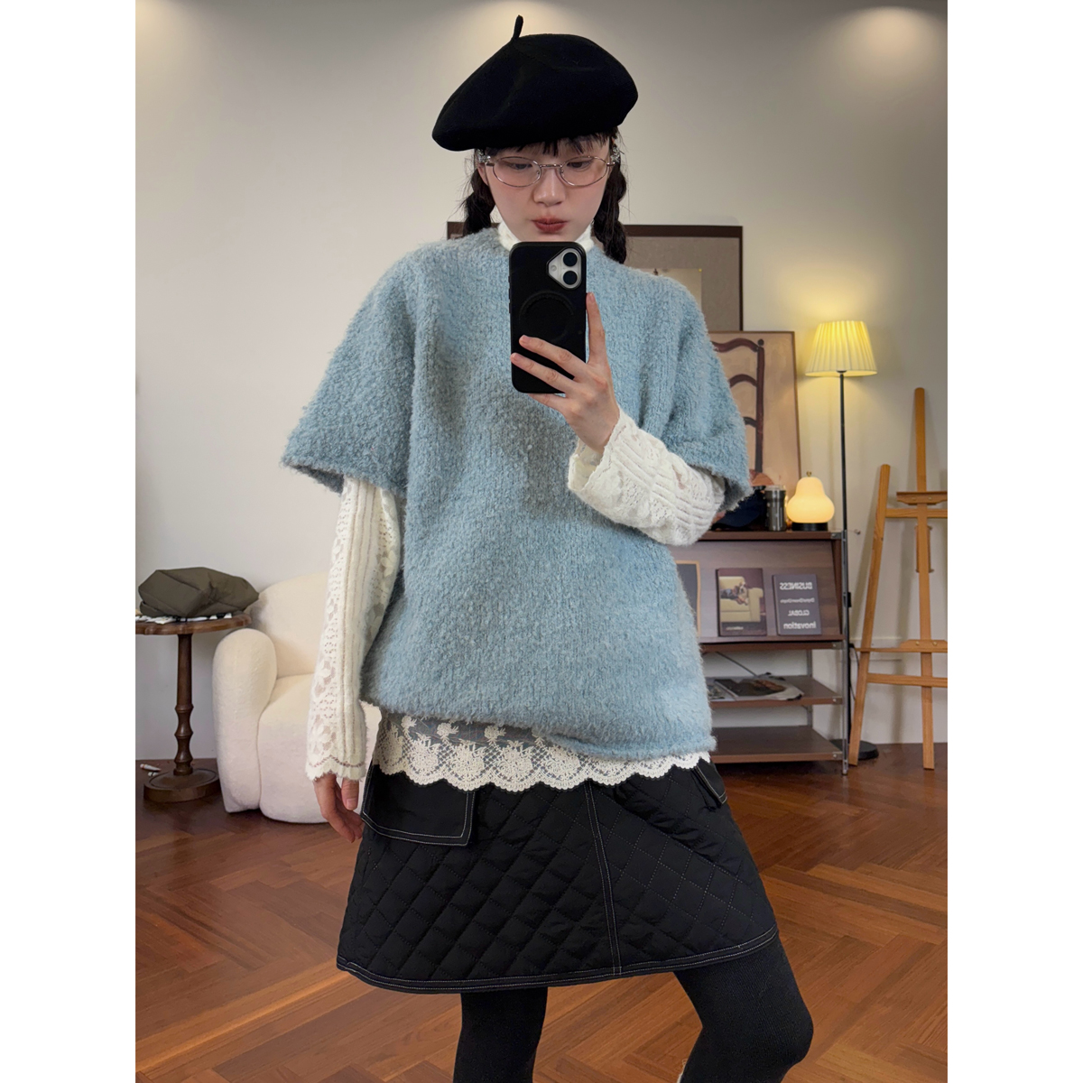 韩系慵懒圈圈纱羊毛短袖毛衣女秋冬新款宽松百搭叠穿针织衫套头潮