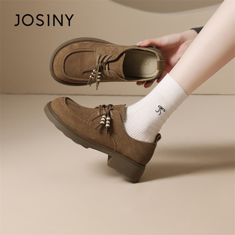 卓诗尼圆头粗跟乐福鞋女2025秋新休闲百搭厚底软底增高571A24243