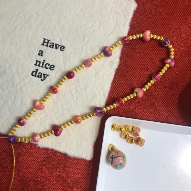 足金999精品烧蓝爱心南瓜珠荷花鱼珠手串
