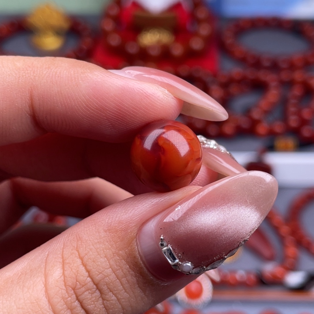 养***·南红玛瑙未镶嵌其他全品原矿）12mm瓦西玫瑰红火焰圆珠