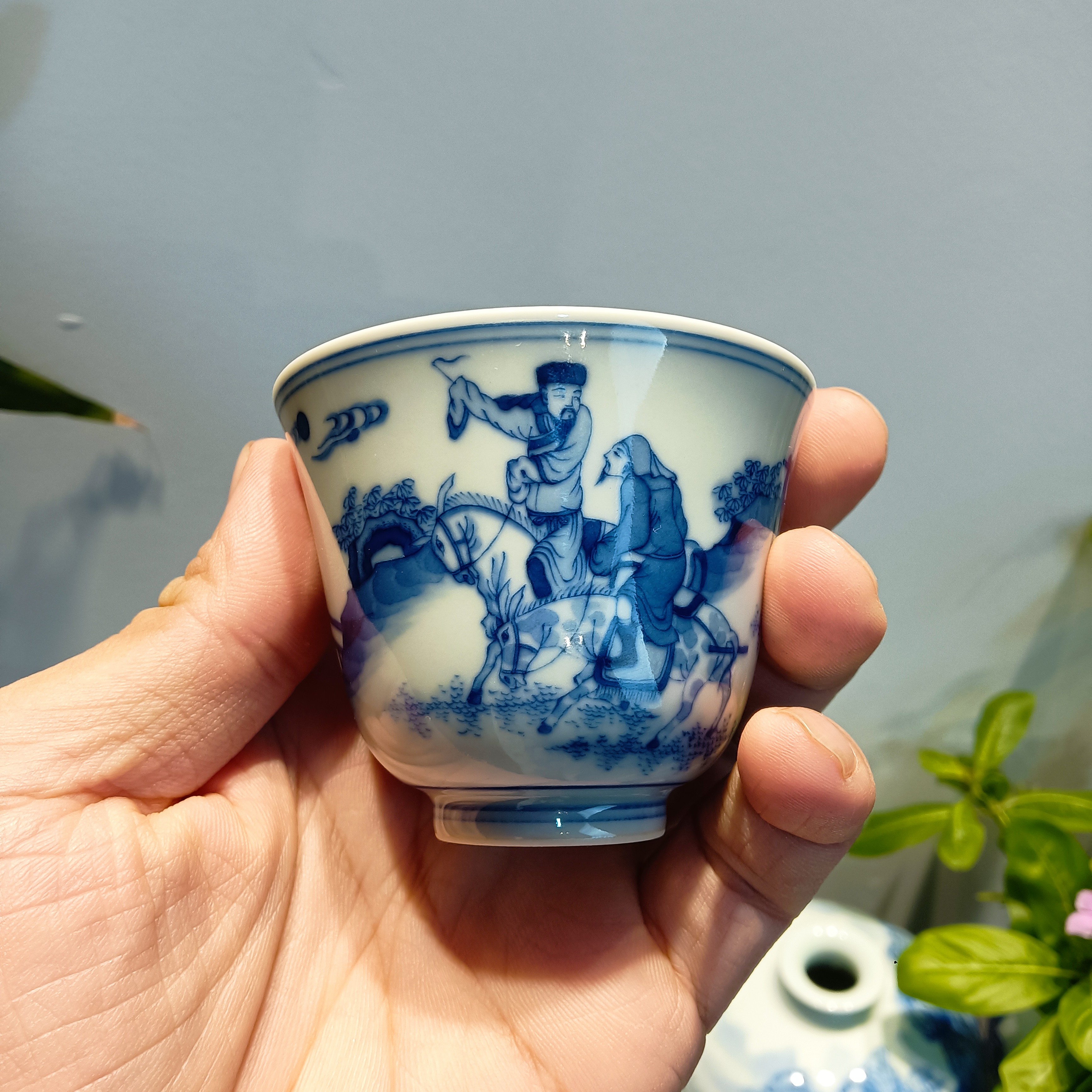 青花人物饮中八仙纯手工手绘品茗主人杯茶杯全手工品茗杯茶具陶瓷