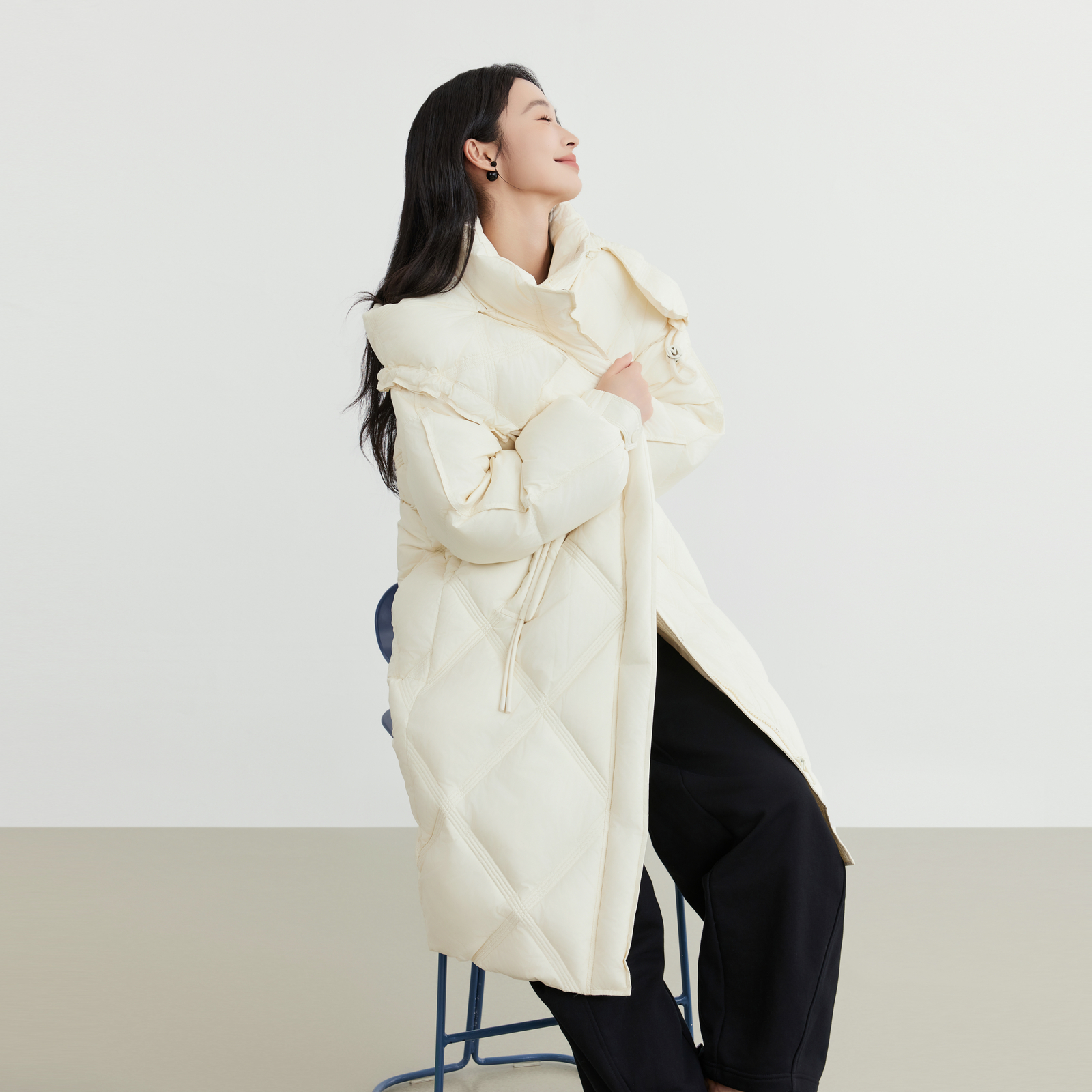 elva保暖加厚连帽羽绒服女中长款2025冬季新款宽松高