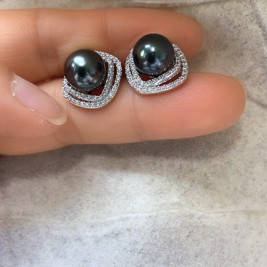 海水珍珠耳饰银S925镶嵌