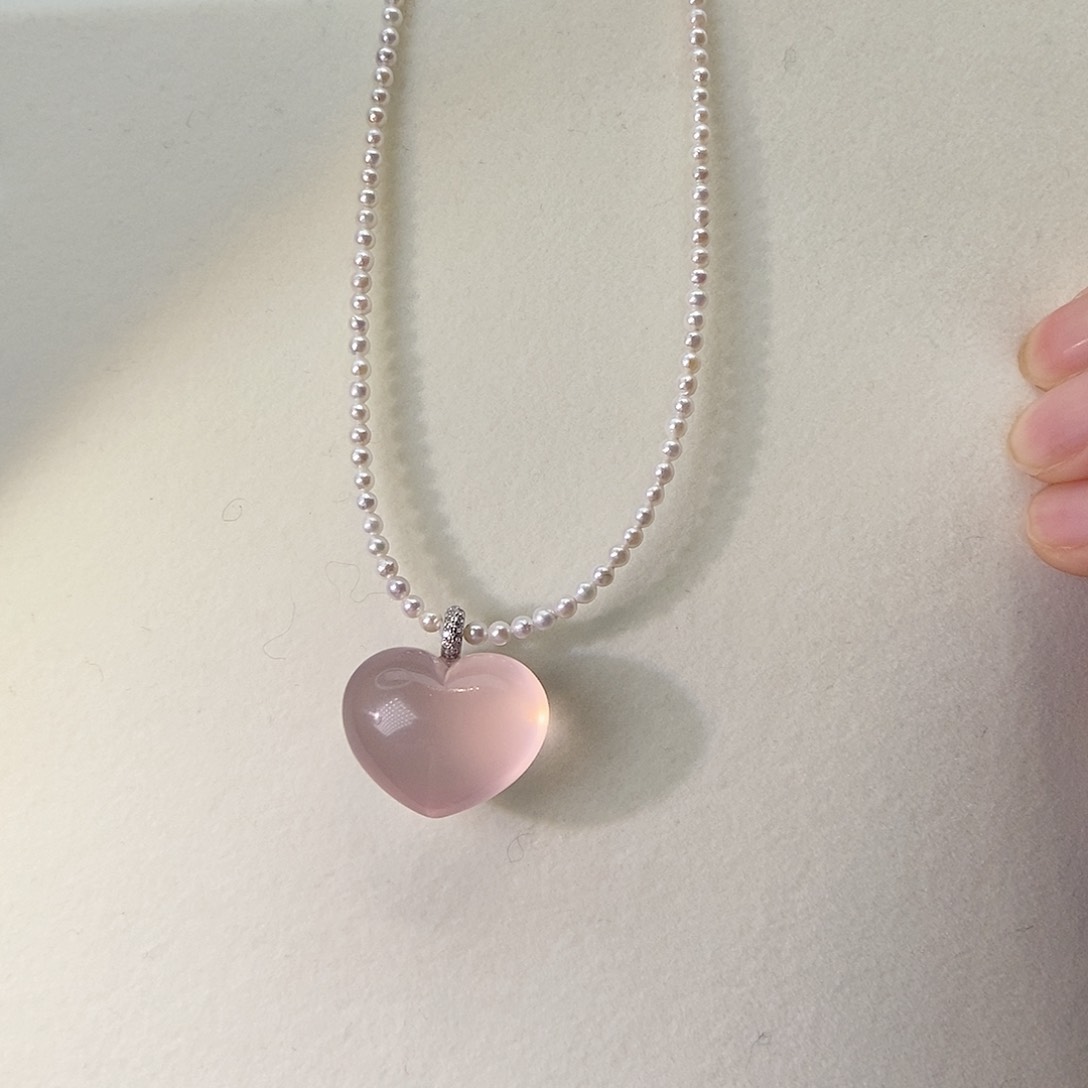 芙蓉石颈饰银S925镶嵌胖爱心