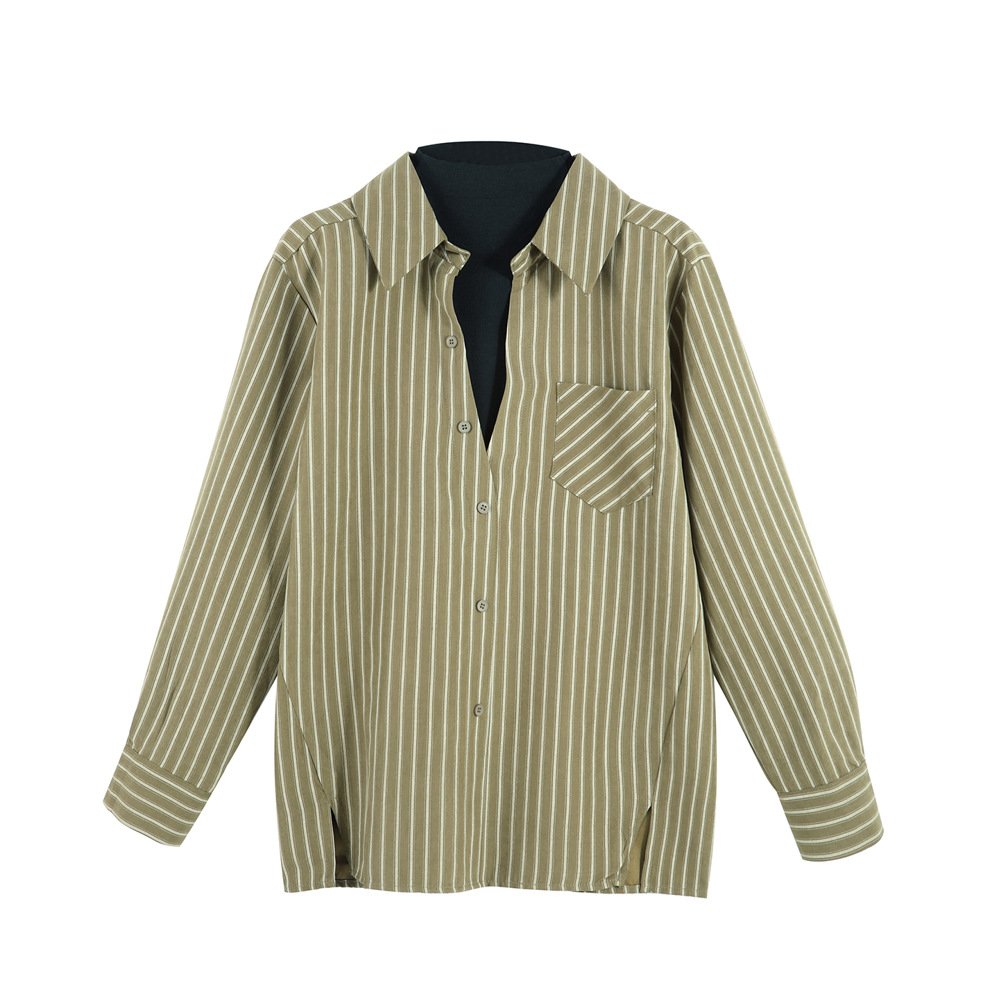 DENGDAHA「耶鲁旧刊」慵懒风 假两件竖条纹宽松衬衫HBZW800081