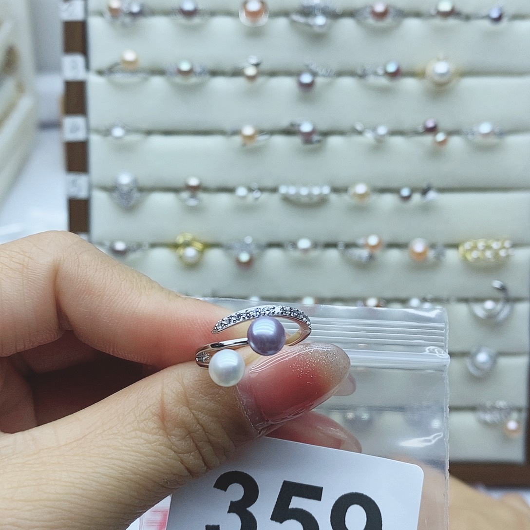 淡水珍珠戒指银S925镶嵌花*358