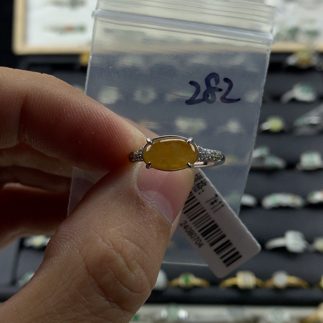 翡翠银S925镀金镶嵌戒指282