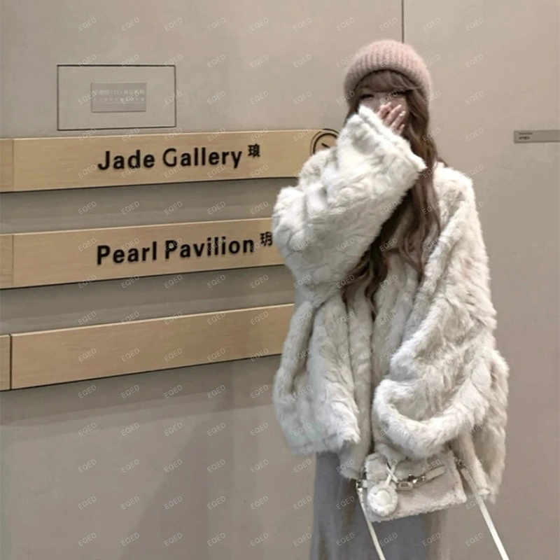 2025新款冬季懒慵宽松韩版皮毛一体大衣环保水貂毛廓形毛毛外套女