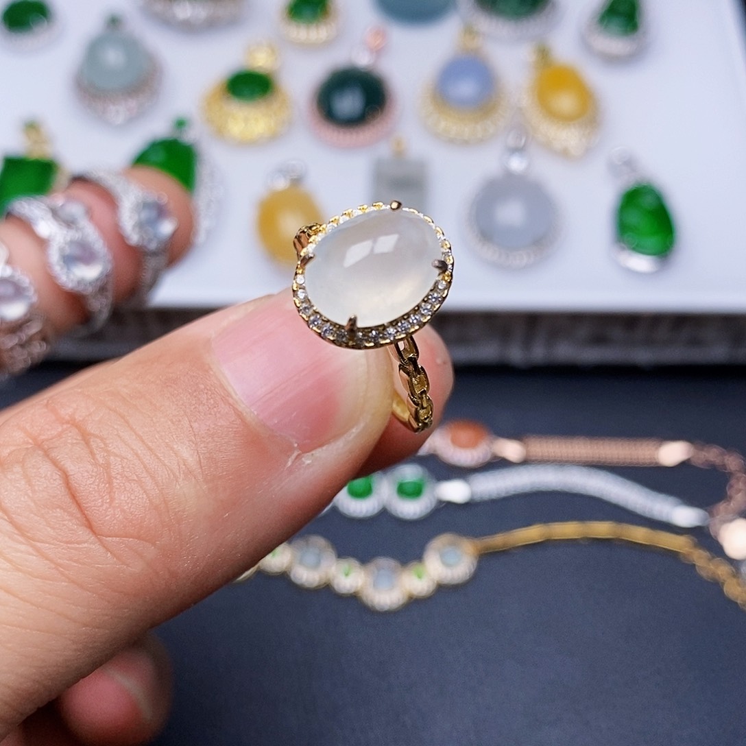 翡翠戒指银S925镶嵌戒指