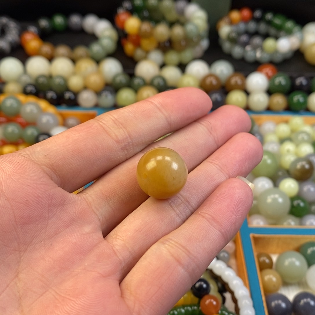 和田玉手串未镶嵌卡16且末糖单珠