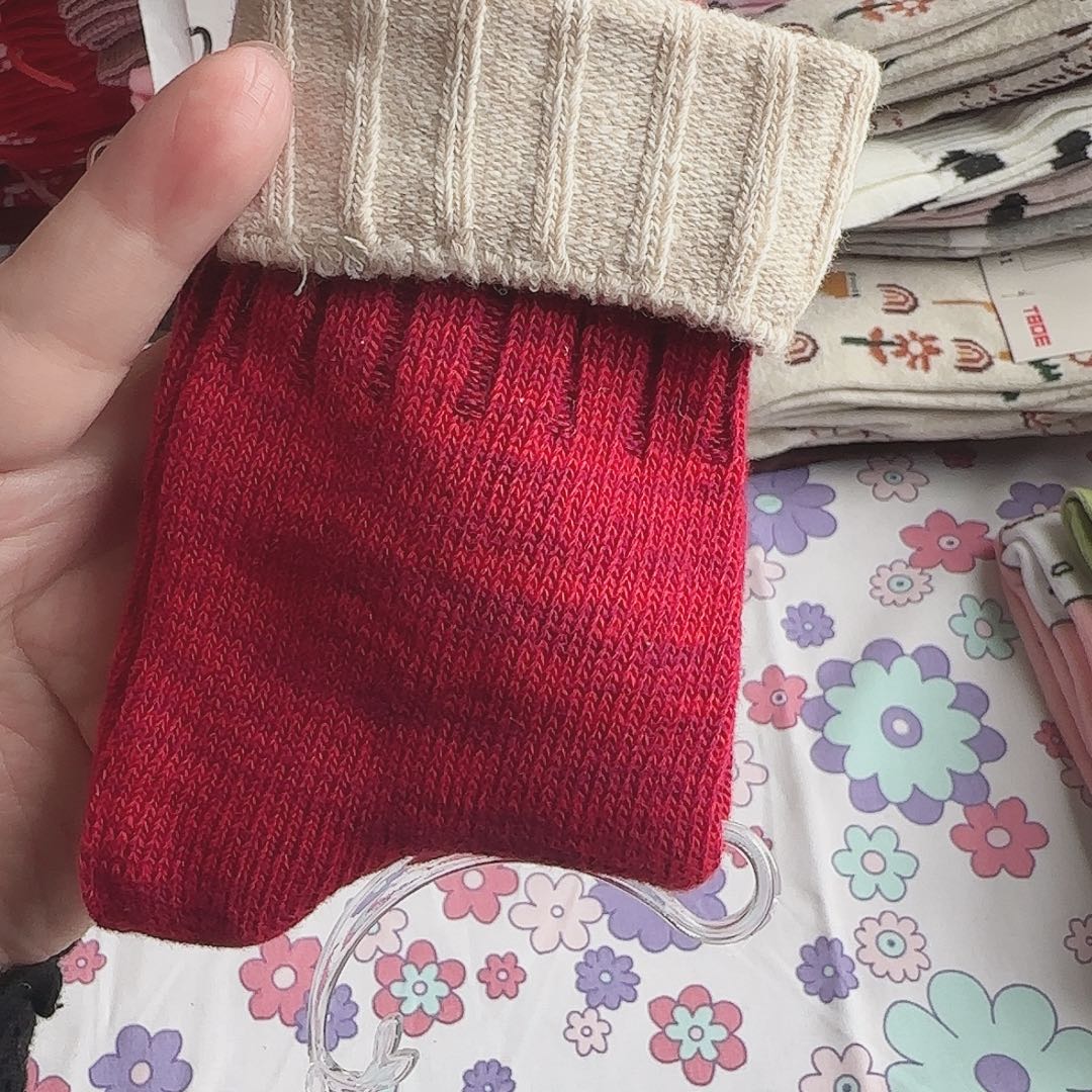 棉混纺布棉类混纺红色堆堆袜