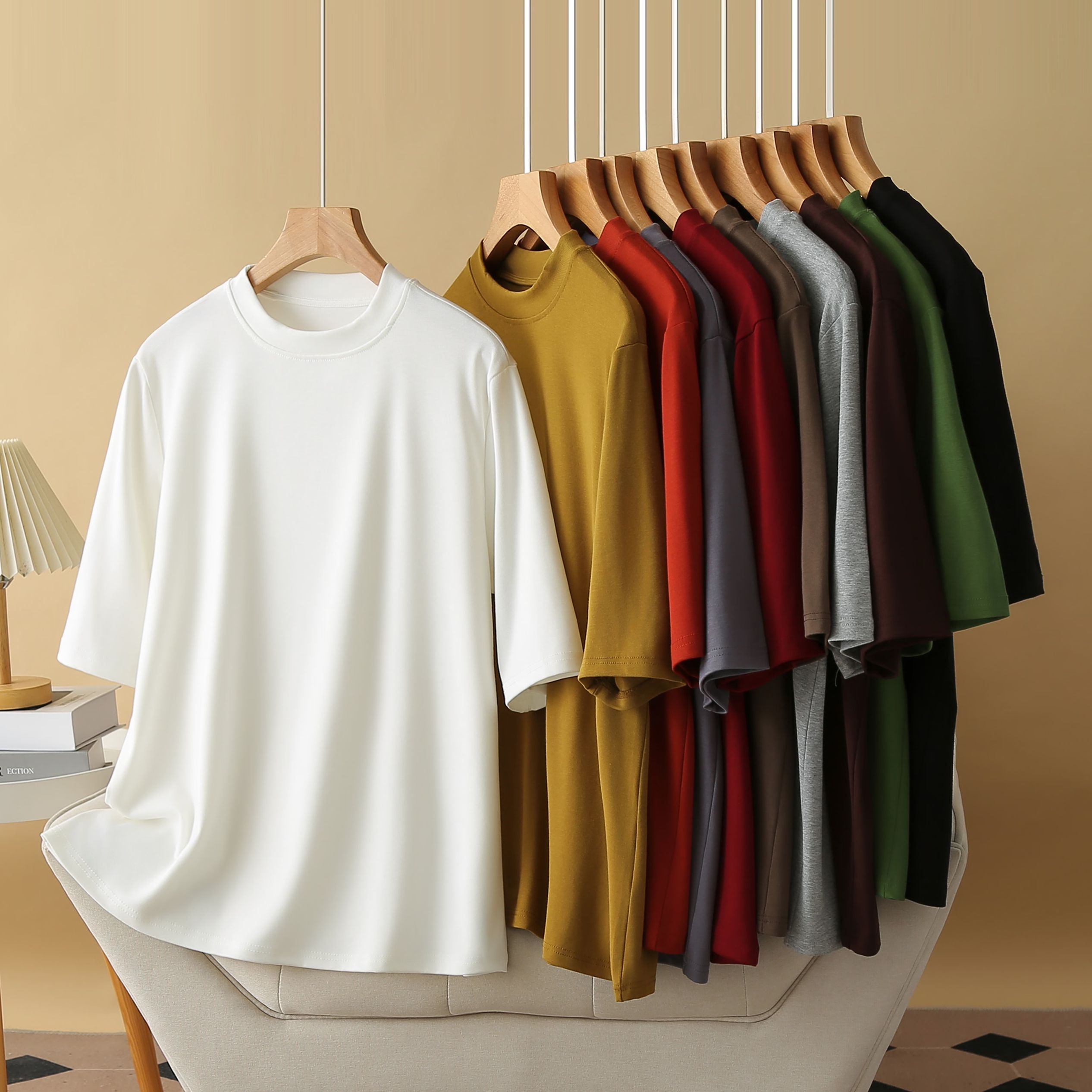 大码女装T恤秋季新款五分袖打底圆领经典纯色打底衫内搭上衣