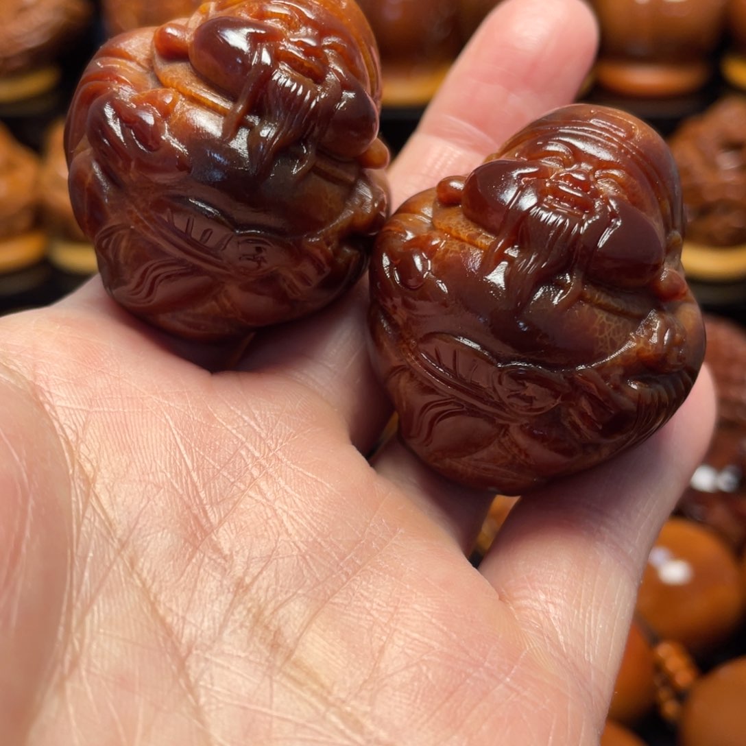 橄榄核手串/手链财神一对玉花