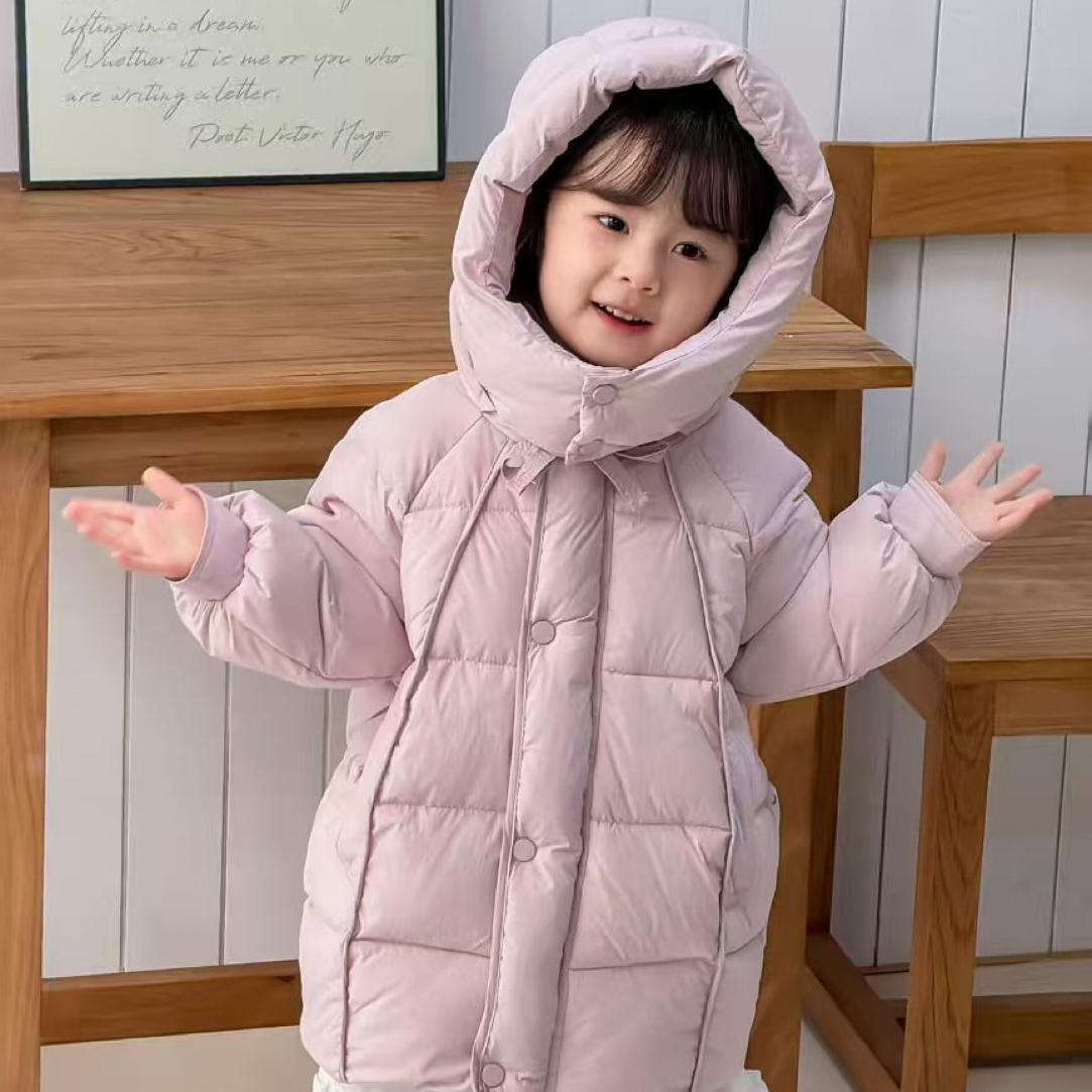 白鸭绒新款冬季男女童加厚保暖连帽韩版中长款