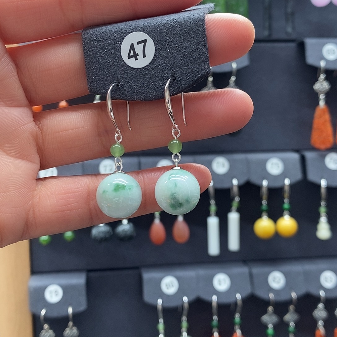 翡翠银S925镶嵌耳饰