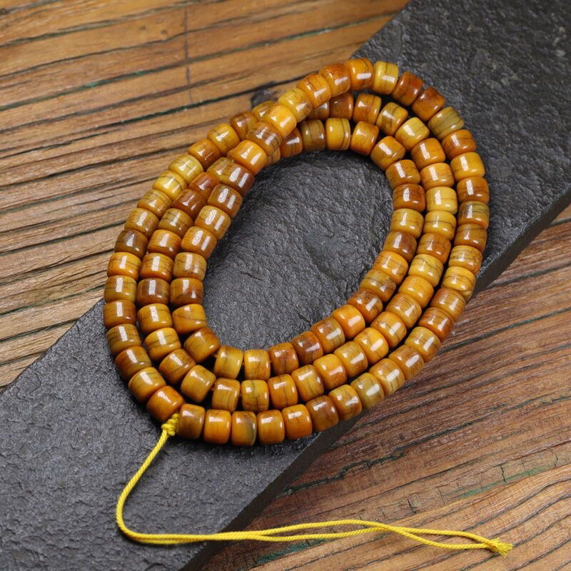 非金属珐琅手链 天然牦牛骨 做旧桶珠包浆佛珠长串