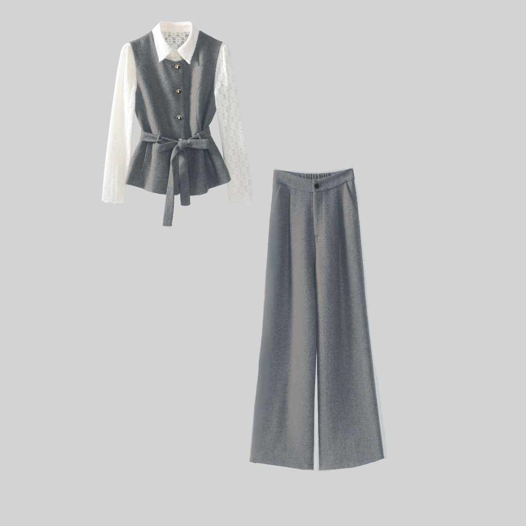 【纪朵研】8121#高级感时尚套装女2025秋季新款外套衬衫裤子三件套