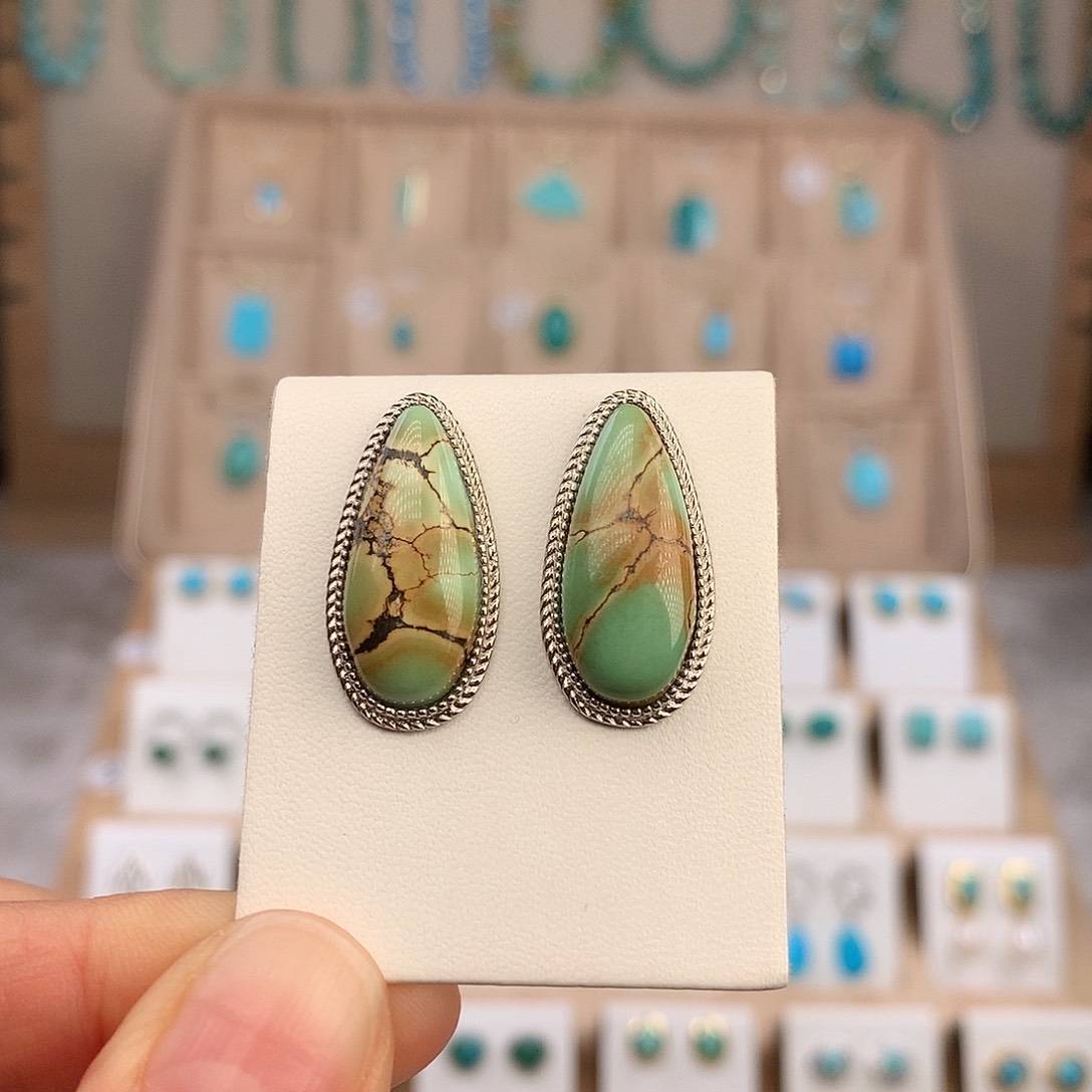 绿松石银S925镶嵌耳饰