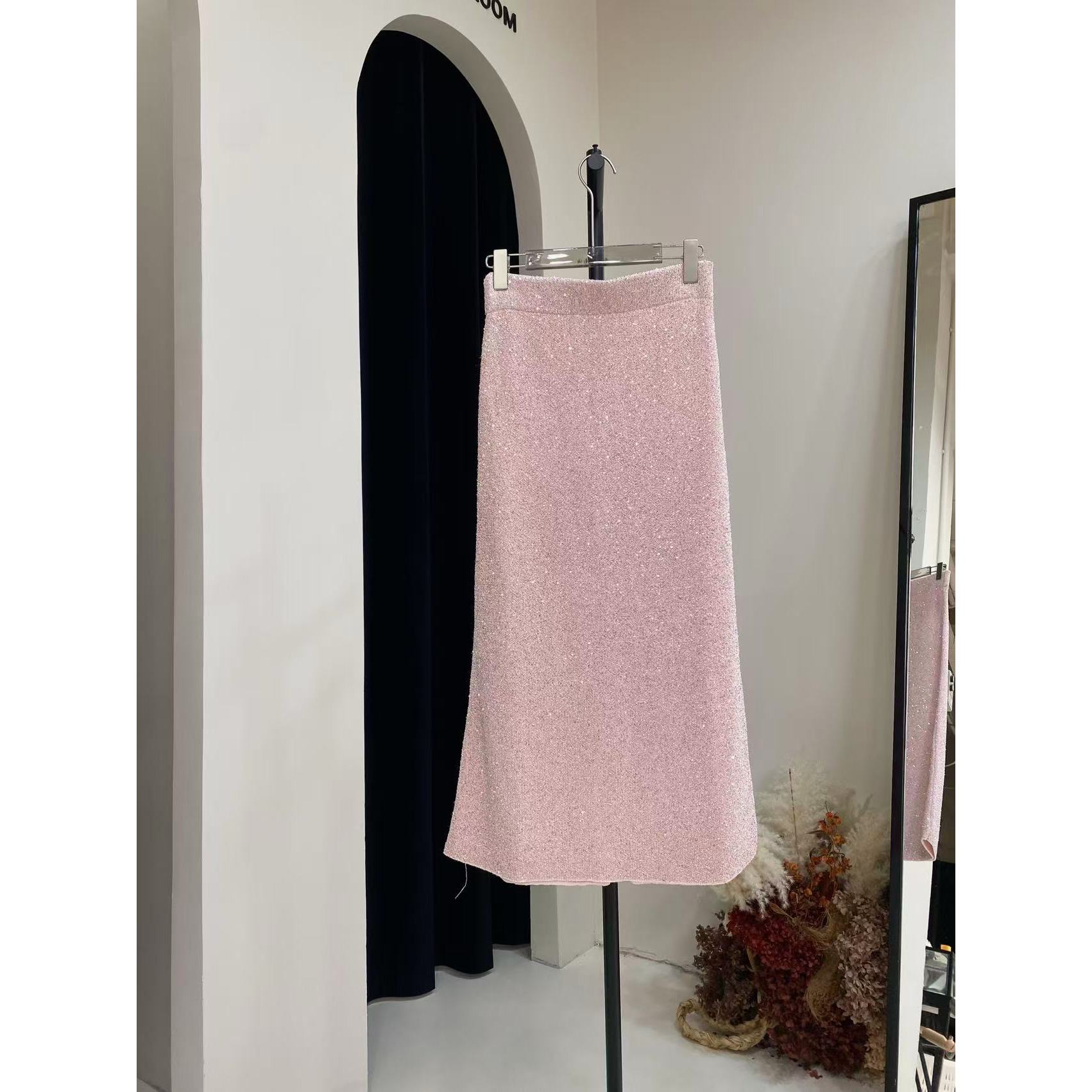 【M。C米尺】裙长85CM后面开衩亮片中长款半裙380401