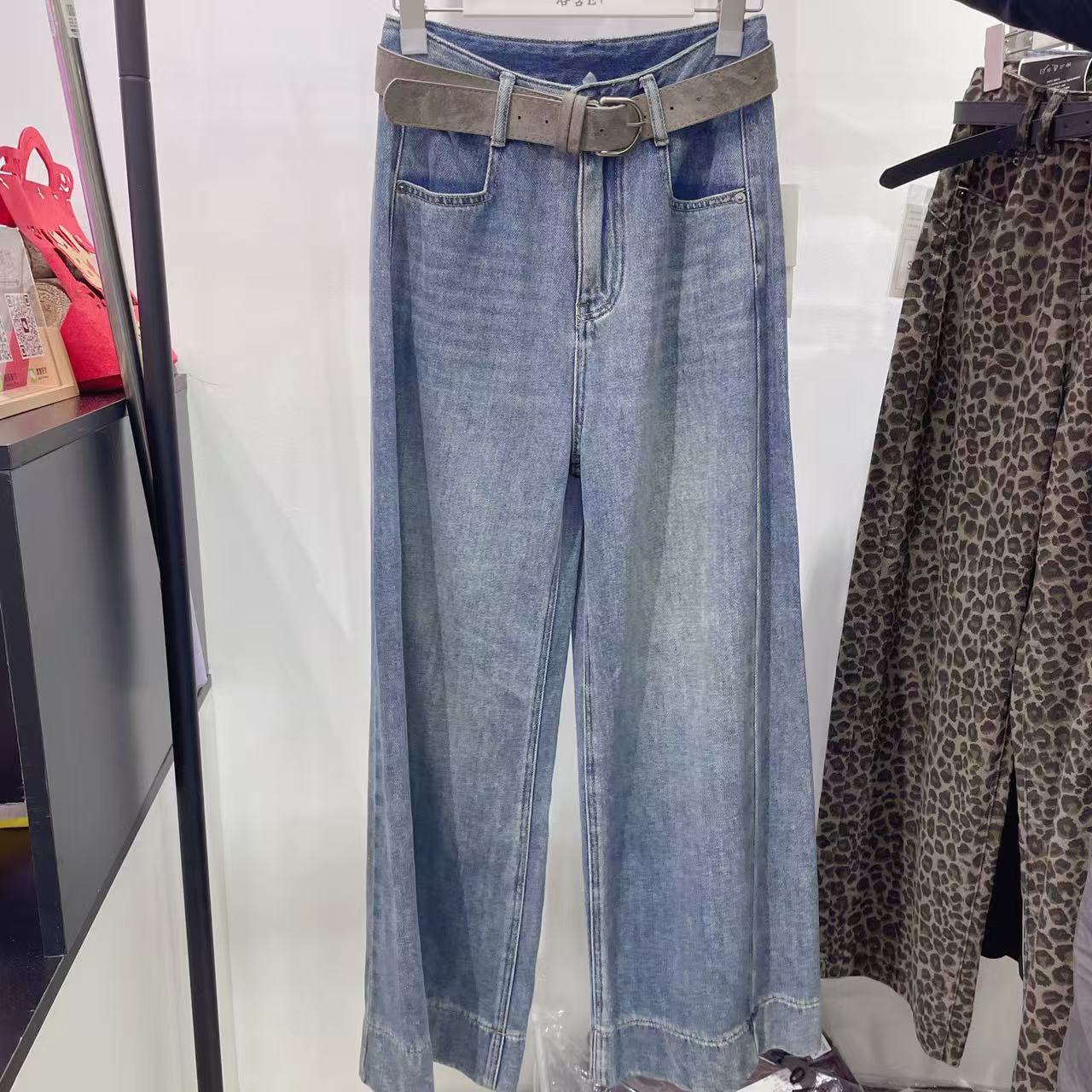 牛仔阔腿裤蓝色高腰百搭