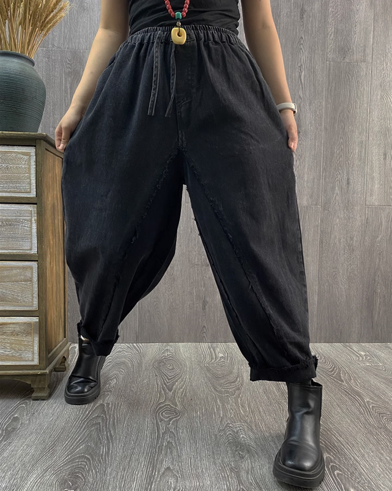 新款时尚炒色牛仔裤女宽松九分裤显瘦哈伦裤潮