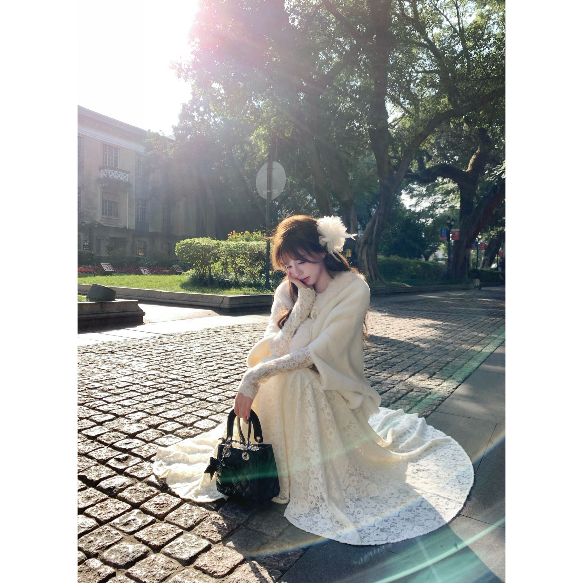 瑞茜·威瑟斯 京都雪巷  冬季新中式气质修身显瘦斗篷套装R3626-1W
