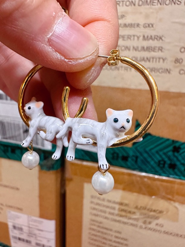 铜合金珐琅耳饰 小猫咪时尚手工耳环耳圈耳饰