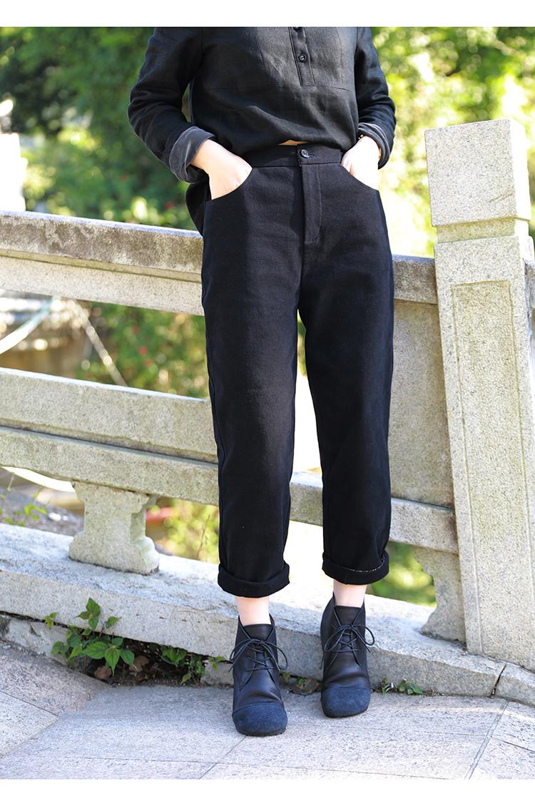 及时雨/十木米原创秋冬款棉磨毛加绒加厚百搭通勤休闲裤九分裤