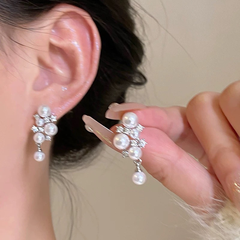 铜合金耳饰 1107 「葡萄珠」法式复古气质珠珠葡萄串耳钉小众耳饰