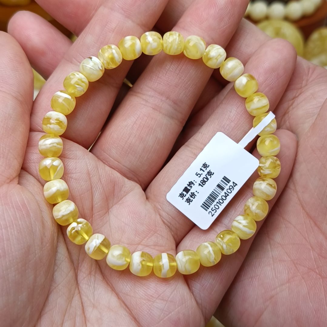 蜜蜡手链未镶嵌6老型金瓷白溶洞虎皮