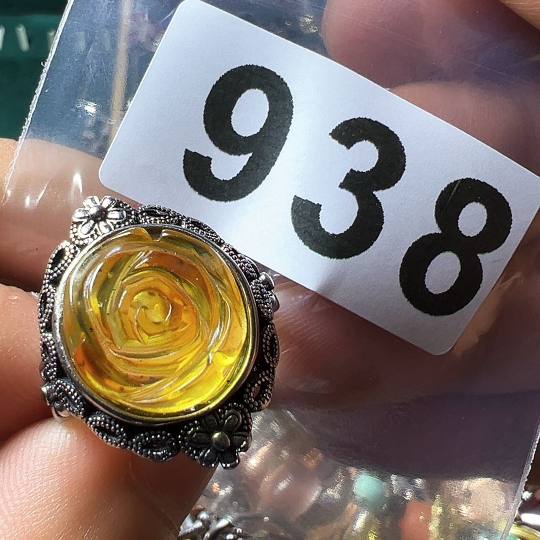 琥珀戒指未镶嵌琥珀花戒指活口可调节