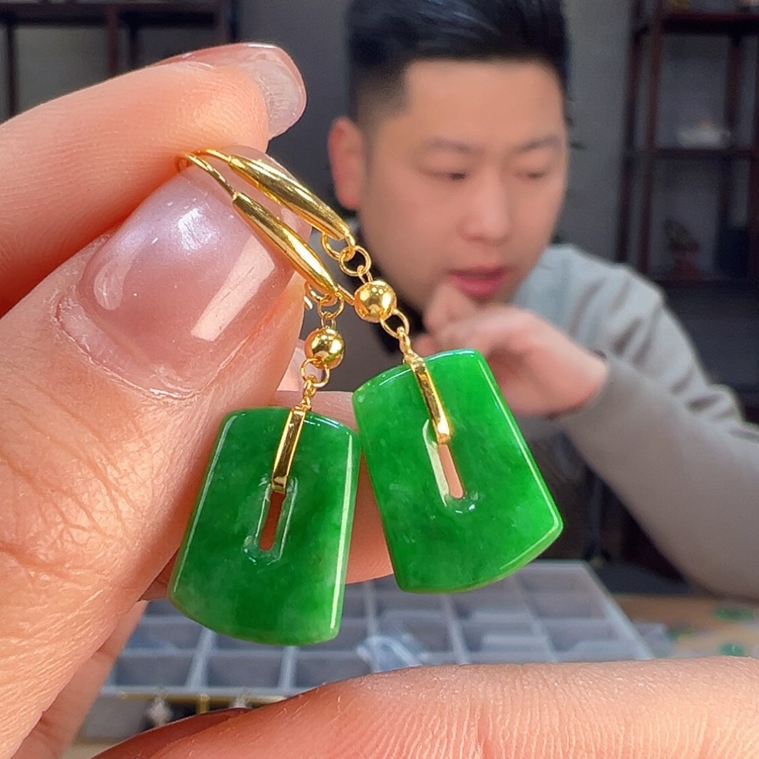 翡翠耳饰18K金镶嵌耳环59