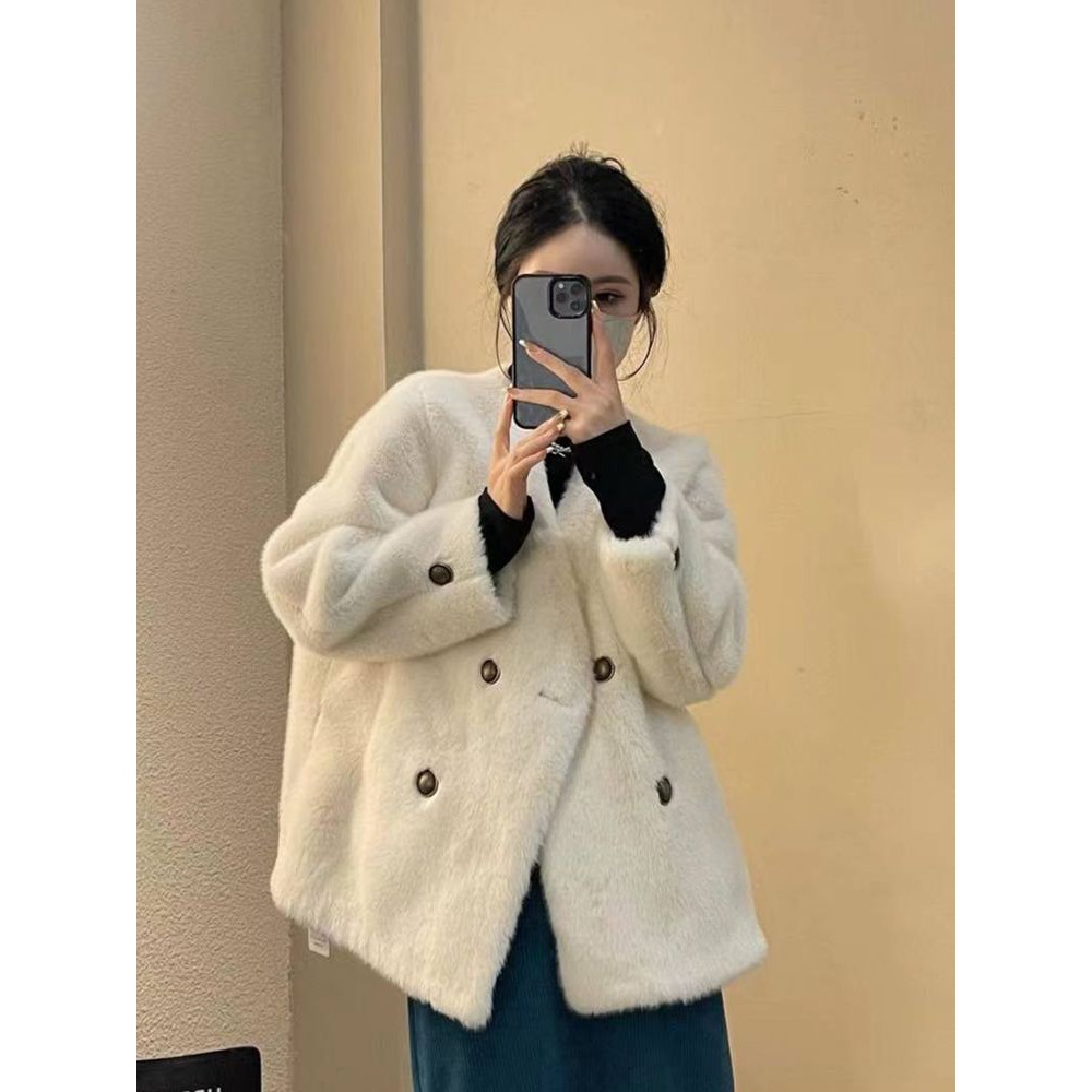 【现货+运费险】冬季年轻款中长款水貂绒环保毛毛外套大衣女YY8328
