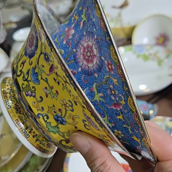 瓷片瑕疵断金珐琅彩6寸2个面碗6666