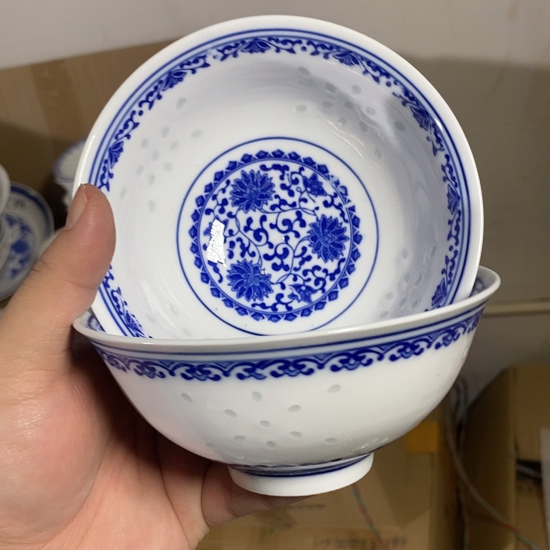 瓷摆件5寸高温玲珑瓷碗2支