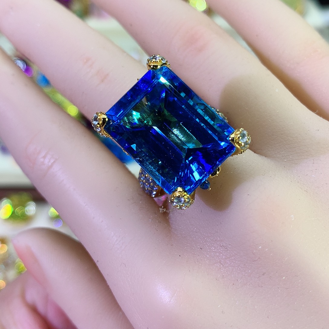 托帕石戒指银S925镶嵌