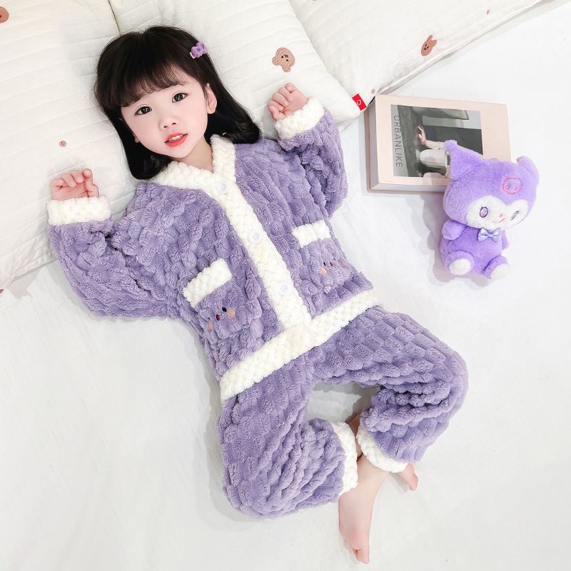 卡通风珊瑚绒居家家居服套装宝宝法兰绒睡衣男女宝宝儿童