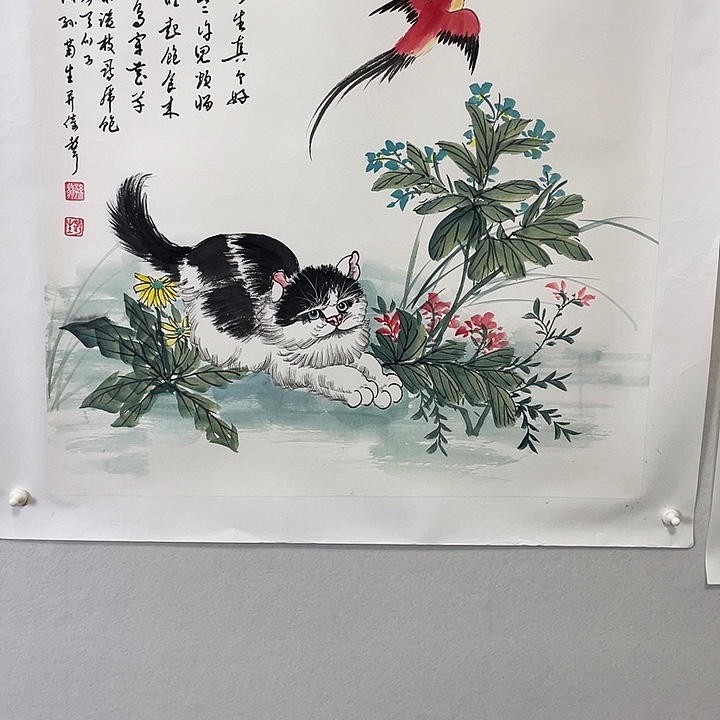 天***客横款孙老师斗方黑猫