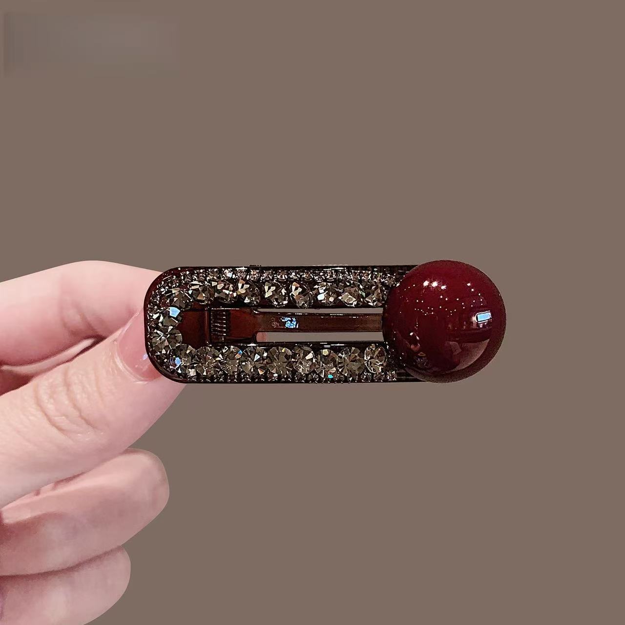 闪耀水钻圆珠发夹新款高级感刘海侧边夹精致发卡百搭碎发鸭嘴夹 