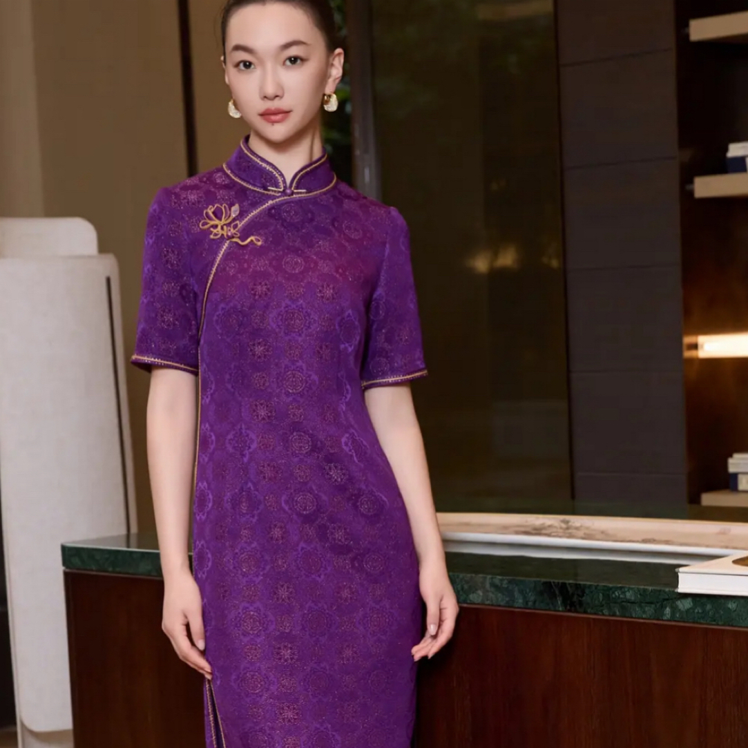 170516朱紫褕正紫色喜婆婆喜妈妈婚宴旗袍礼服敬酒服订婚宴旗袍