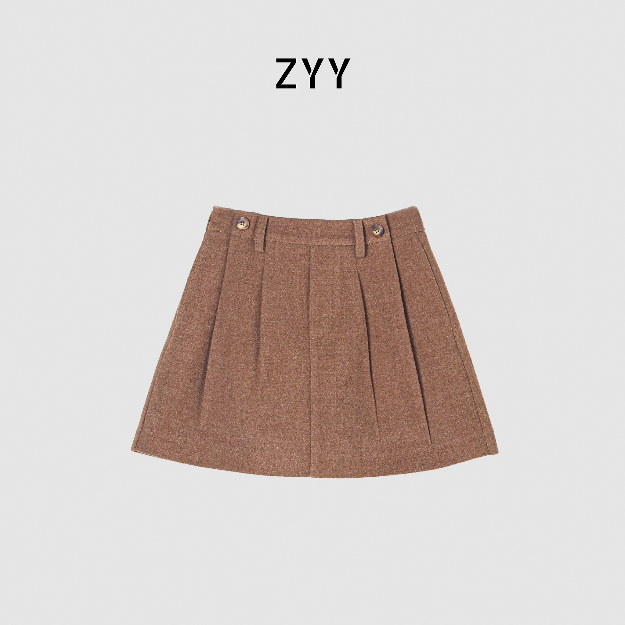 ZYY【晨露工坊】2025/S压褶咖色毛呢半裙X25QDQ05942