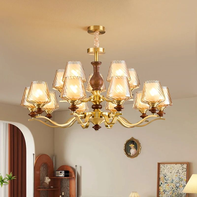 全铜法式中古风美式复古护眼客厅主灯卧室吊灯中山灯具餐厅吊灯