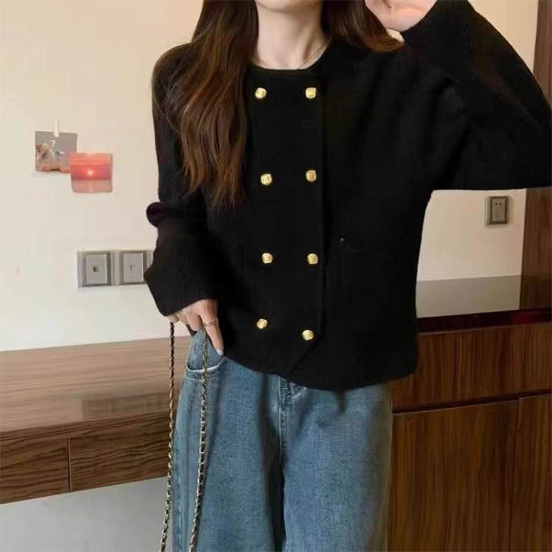 （女装）8122 法式小香风双排扣皮毛一体毛呢外套